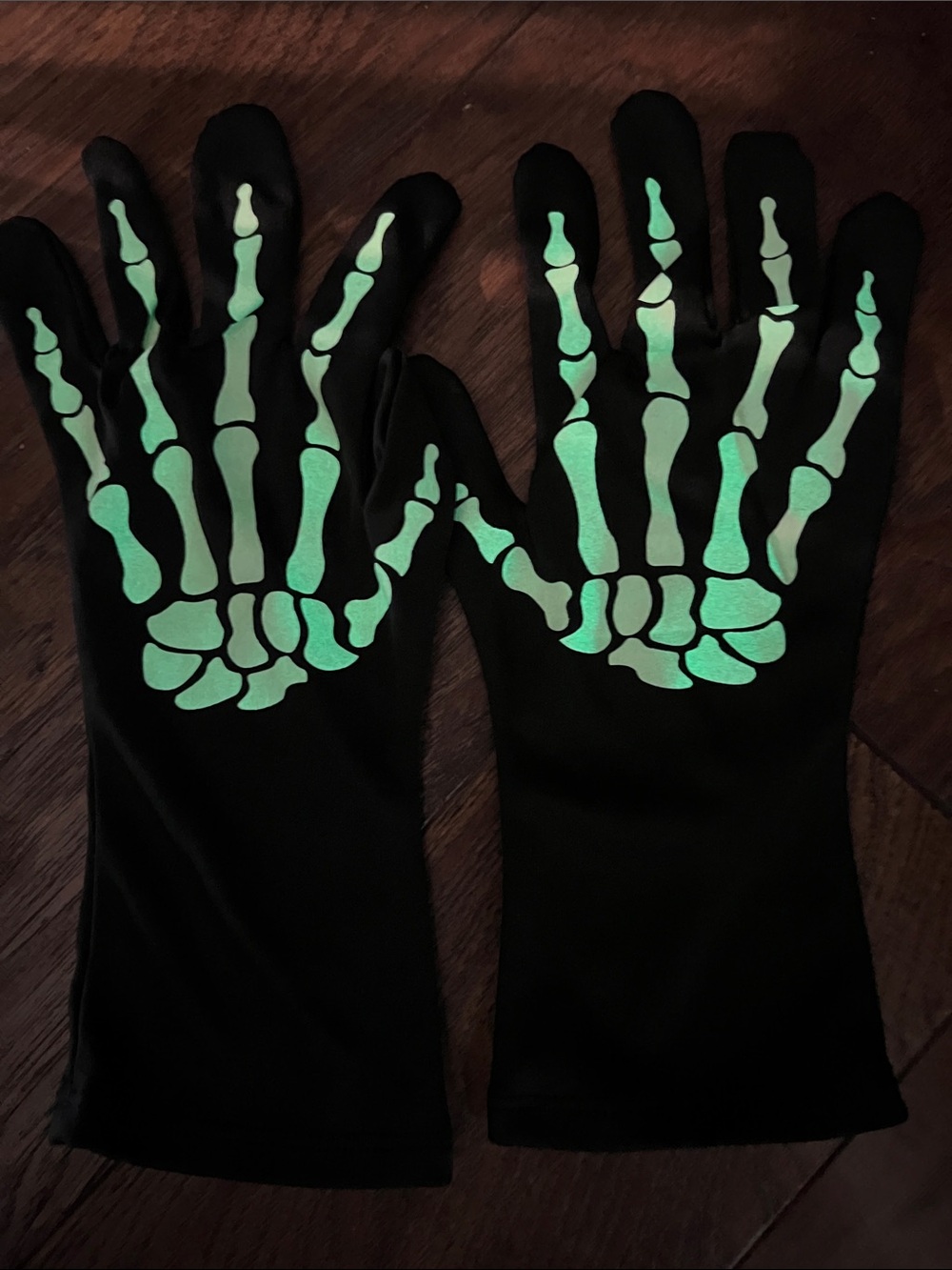 Set of 4 Skeleton Bone Glow In The Dark Hand Gloves Black One Size